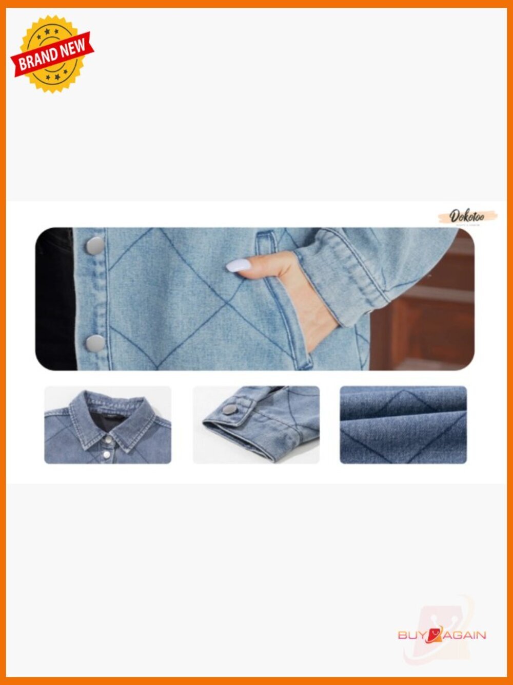 Oversized Denim Jacket Shacket Long Sleeve Button Down with Pockets - Picture 6 of 6